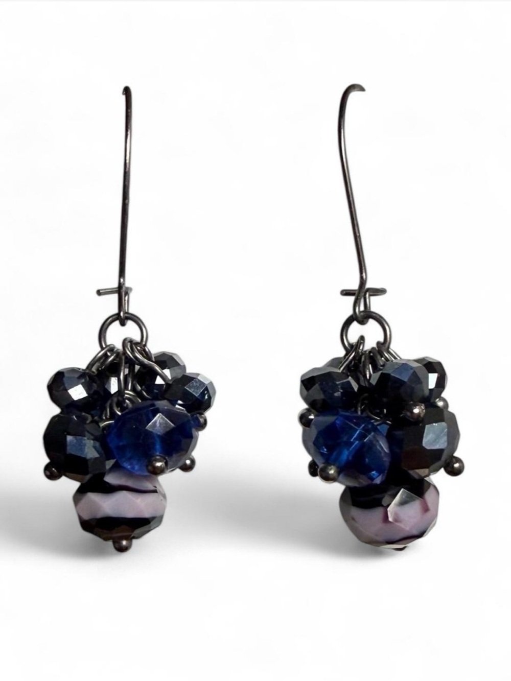 Blue and Black Beaded Cluster Drop Earrings